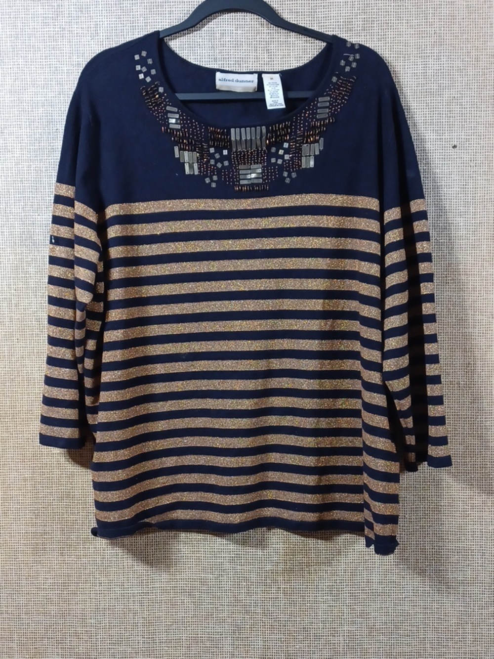 Alfred Dunner Navy Sweater with Gold Accent Beading